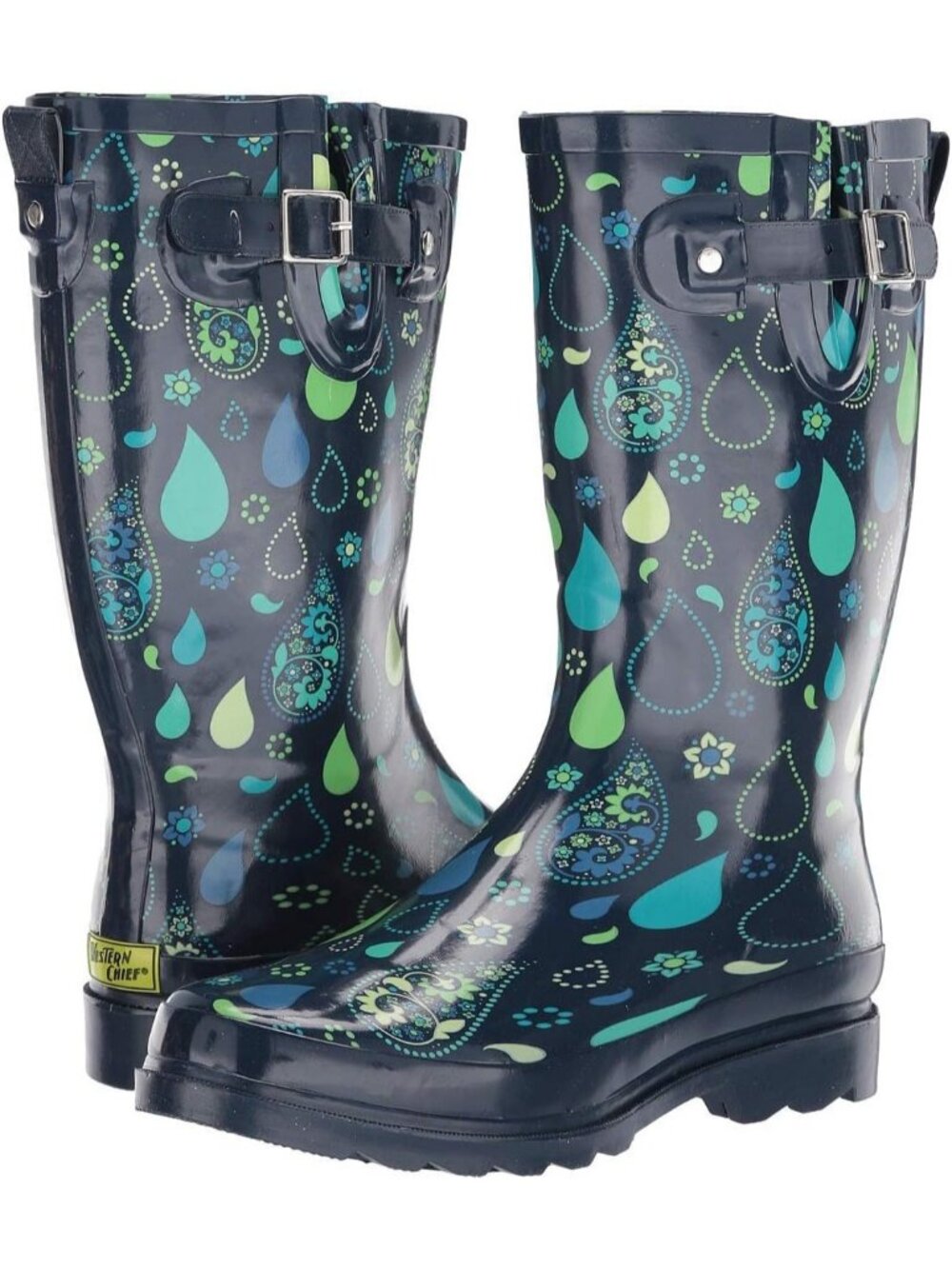 Woman's Black Blue Knee High Waterproof Rain Boot Outdoor Western Chief Shoes